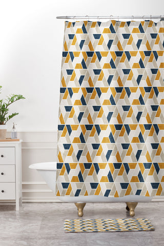 Little Arrow Design Co triangle geo Shower Curtain And Mat