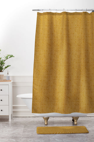 Little Arrow Design Co triangle stripes mustard Shower Curtain And Mat