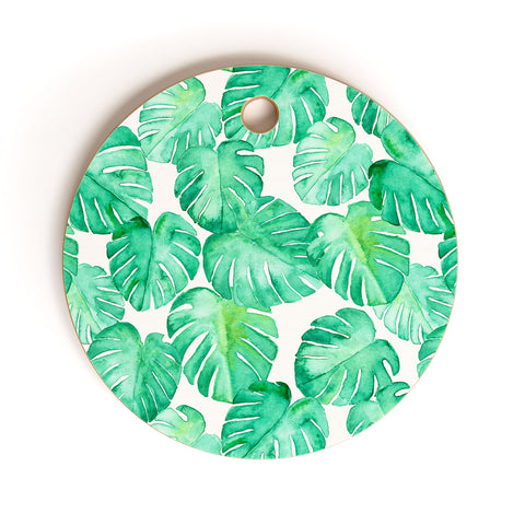 Little Arrow Design Co tropical watercolor monstera Cutting Board Round