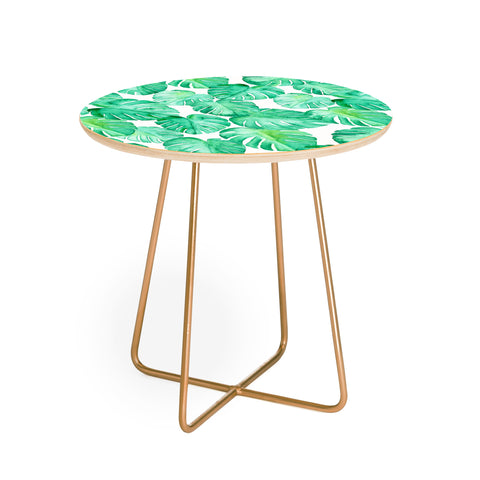 Little Arrow Design Co tropical watercolor monstera Round Side Table