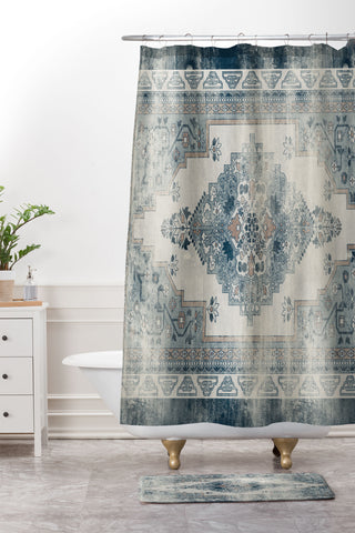 Little Arrow Design Co turkish floral dark blue Shower Curtain And Mat