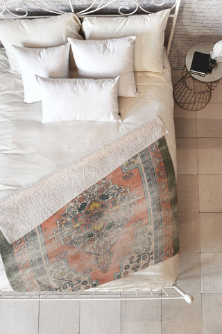 Little Arrow Design Co turkish floral orange olive Fleece Throw Blanket