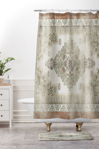 Little Arrow Design Co turkish floral sage brown Shower Curtain And Mat