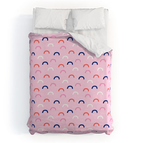 Little Arrow Design Co unicorn dreams deconstructed rainbows on pink Duvet Cover