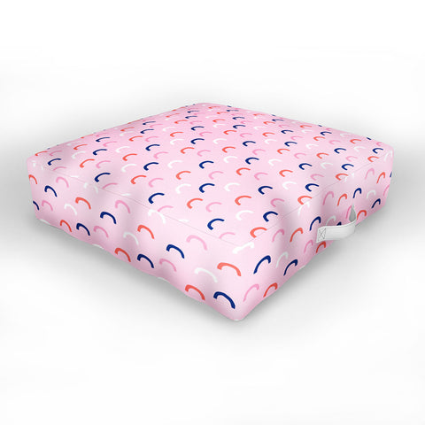 Little Arrow Design Co unicorn dreams deconstructed rainbows on pink Outdoor Floor Cushion