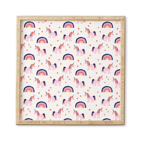 Little Arrow Design Co unicorn dreams in pink and blue Framed Wall Art