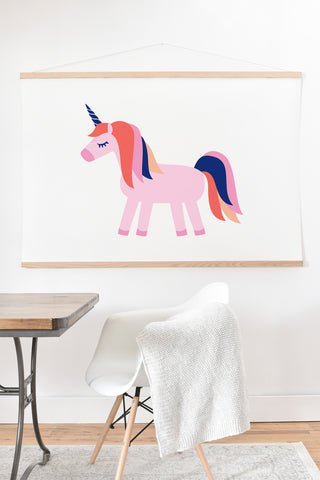 Little Arrow Design Co unicorn dreams in pink and blue Art Print And Hanger