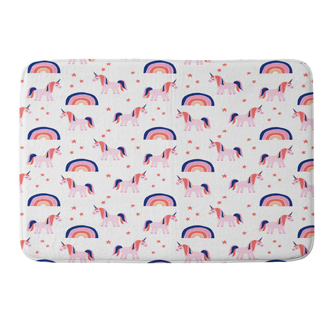 Little Arrow Design Co unicorn dreams in pink and blue Memory Foam Bath Mat