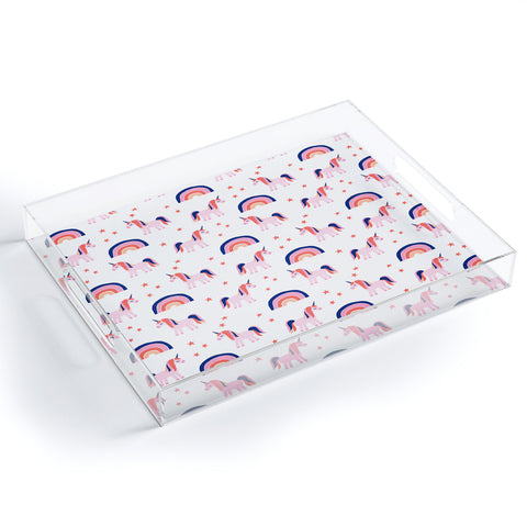Little Arrow Design Co unicorn dreams in pink and blue Acrylic Tray