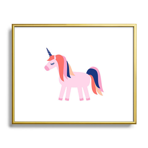 Little Arrow Design Co unicorn dreams in pink and blue Metal Framed Art Print