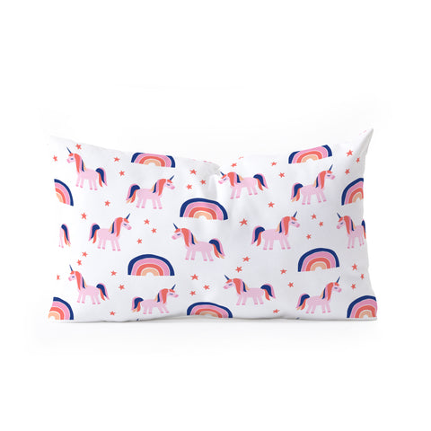 Little Arrow Design Co unicorn dreams in pink and blue Oblong Throw Pillow