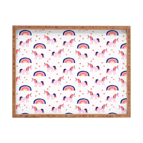 Little Arrow Design Co unicorn dreams in pink and blue Rectangular Tray