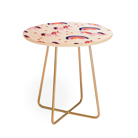 Little Arrow Design Co unicorn dreams in pink and blue Round Side Table