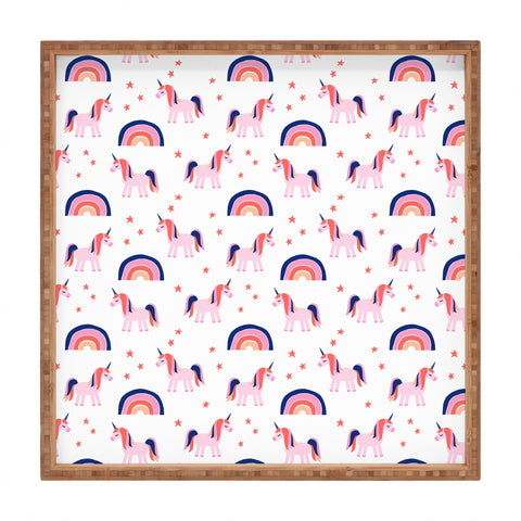 Little Arrow Design Co unicorn dreams in pink and blue Square Tray