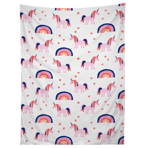 Little Arrow Design Co unicorn dreams in pink and blue Tapestry