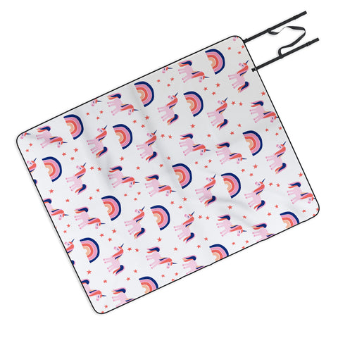 Little Arrow Design Co unicorn dreams in pink and blue Picnic Blanket