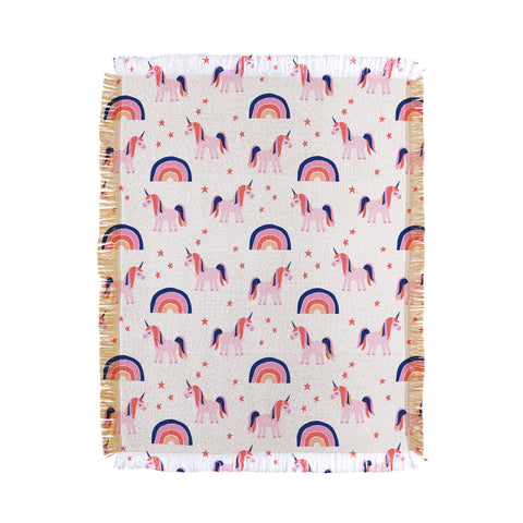 Little Arrow Design Co unicorn dreams in pink and blue Throw Blanket