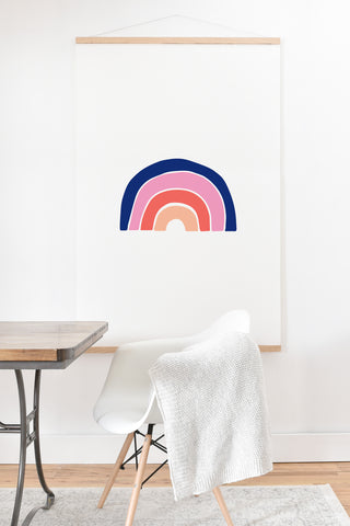 Little Arrow Design Co unicorn dreams rainbows in pink and blue Art Print And Hanger