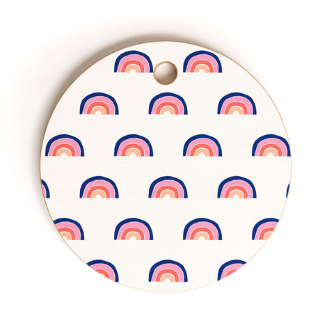 Little Arrow Design Co unicorn dreams rainbows in pink and blue Cutting Board Round