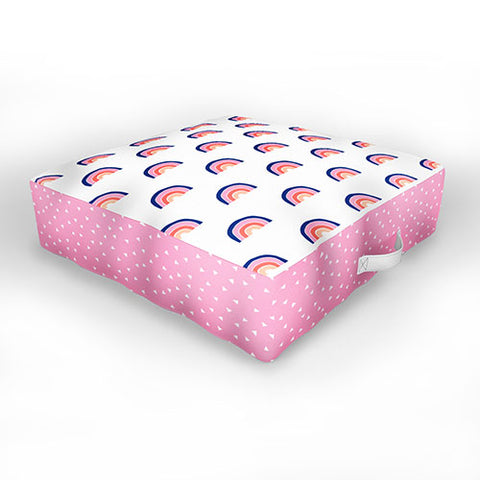 Little Arrow Design Co unicorn dreams rainbows in pink and blue Outdoor Floor Cushion