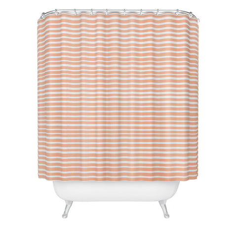 Little Arrow Design Co unicorn dreams stripes in peach Shower Curtain