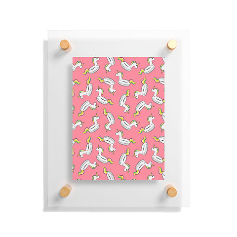 Little Arrow Design Co unicorn pool float on pink Floating Acrylic Print