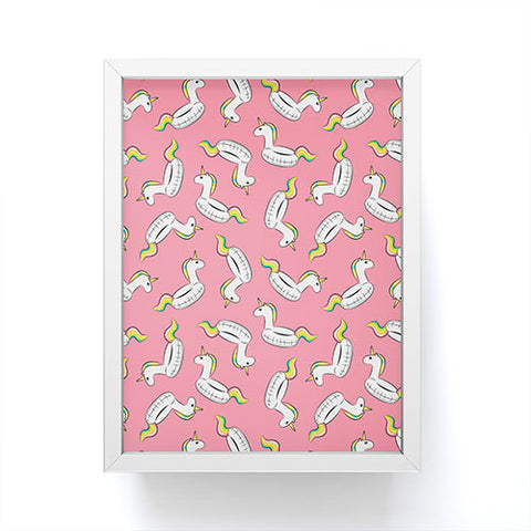 Little Arrow Design Co unicorn pool float on pink Framed Mini Art Print