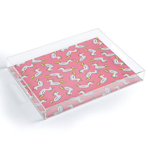 Little Arrow Design Co unicorn pool float on pink Acrylic Tray