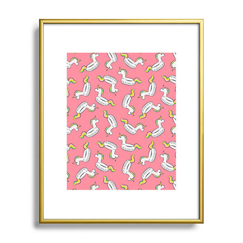 Little Arrow Design Co unicorn pool float on pink Metal Framed Art Print