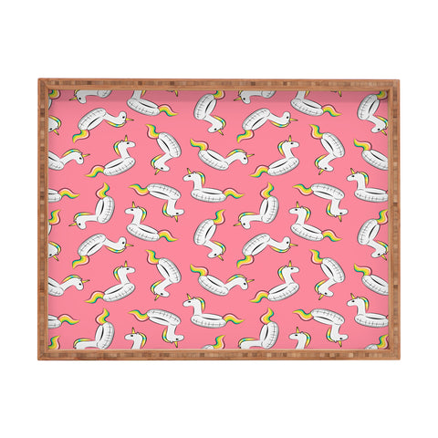 Little Arrow Design Co unicorn pool float on pink Rectangular Tray