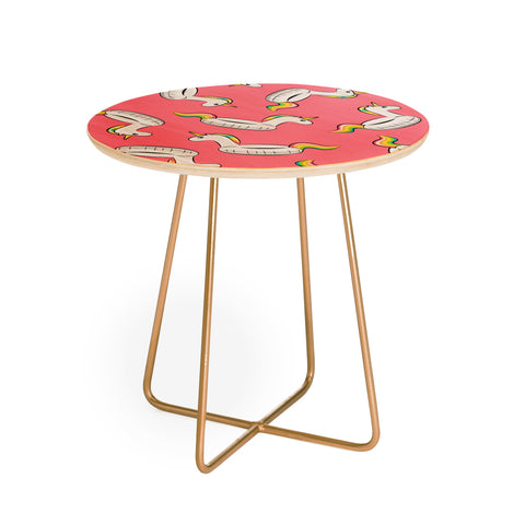 Little Arrow Design Co unicorn pool float on pink Round Side Table