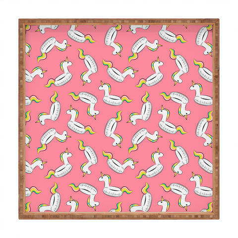 Little Arrow Design Co unicorn pool float on pink Square Tray