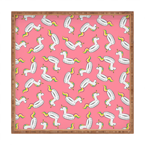 Little Arrow Design Co unicorn pool float on pink Square Tray