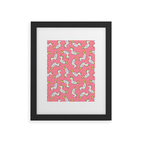 Little Arrow Design Co unicorn pool float on pink Framed Art Print
