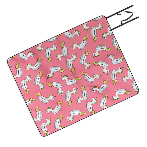 Little Arrow Design Co unicorn pool float on pink Picnic Blanket