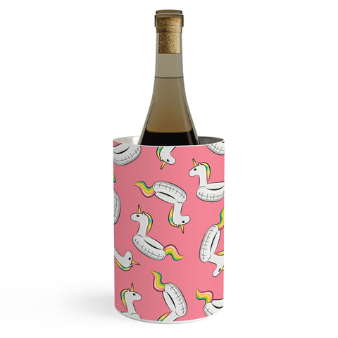 Little Arrow Design Co unicorn pool float on pink Wine Chiller