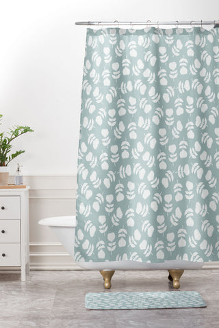 Little Arrow Design Co vintage floral dusty blue Shower Curtain And Mat