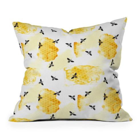 Little Arrow Design Co watercolor bees Outdoor Throw Pillow