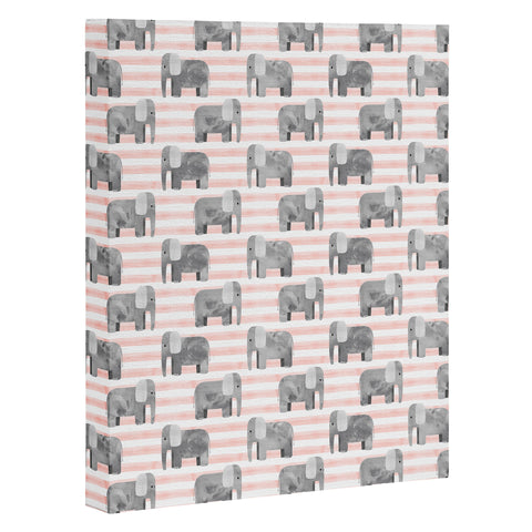 Little Arrow Design Co watercolor elephants on stripes Art Canvas