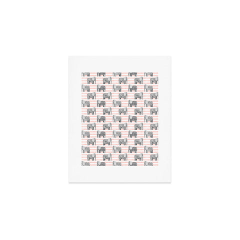 Little Arrow Design Co watercolor elephants on stripes Art Print