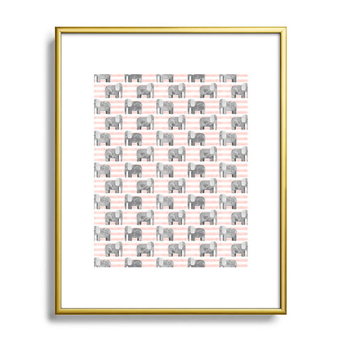 Little Arrow Design Co watercolor elephants on stripes Metal Framed Art Print