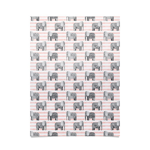 Little Arrow Design Co watercolor elephants on stripes Poster
