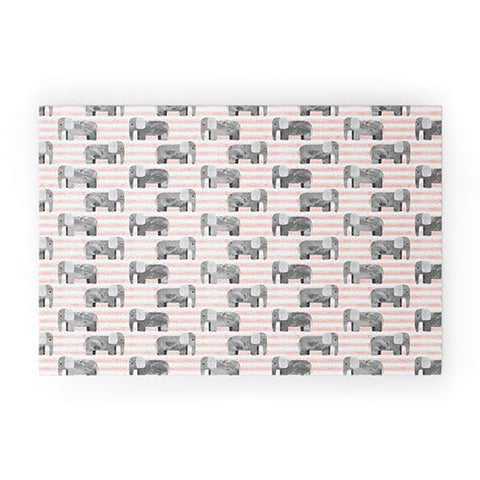 Little Arrow Design Co watercolor elephants on stripes Welcome Mat