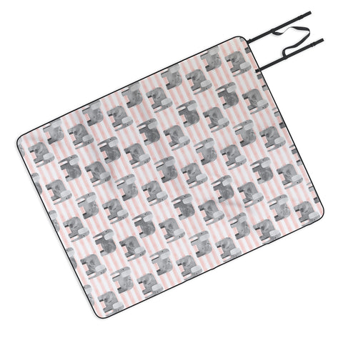 Little Arrow Design Co watercolor elephants on stripes Picnic Blanket