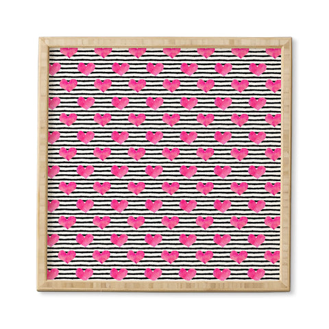 Little Arrow Design Co watercolor hearts on stripes Framed Wall Art