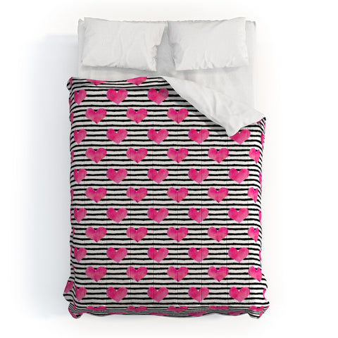 Little Arrow Design Co watercolor hearts on stripes Comforter