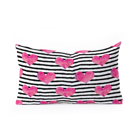 Little Arrow Design Co watercolor hearts on stripes Oblong Throw Pillow