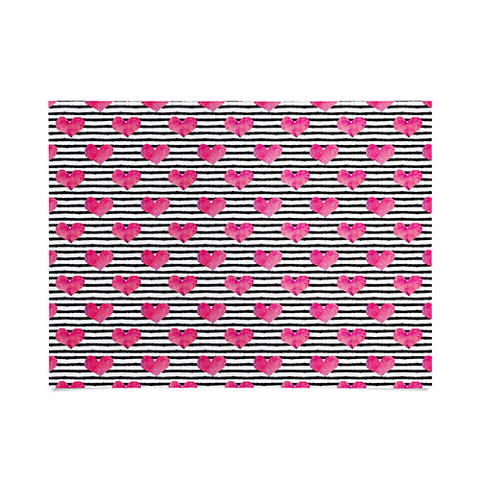 Little Arrow Design Co watercolor hearts on stripes Poster