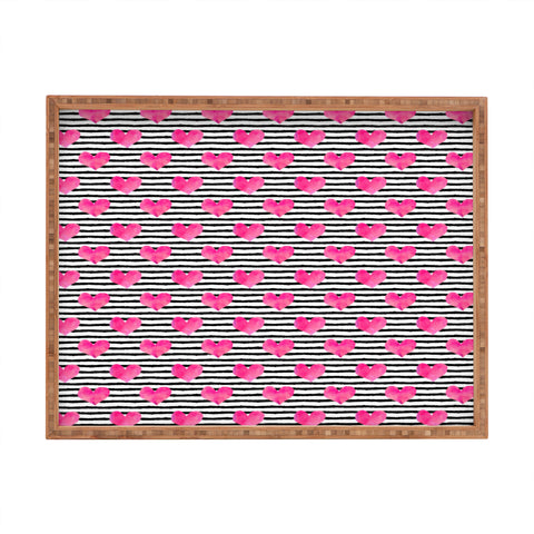 Little Arrow Design Co watercolor hearts on stripes Rectangular Tray