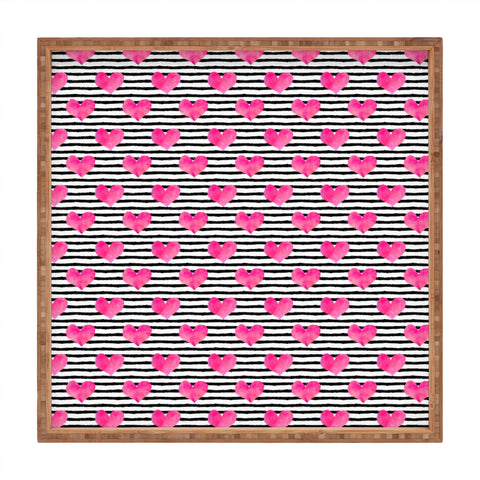 Little Arrow Design Co watercolor hearts on stripes Square Tray